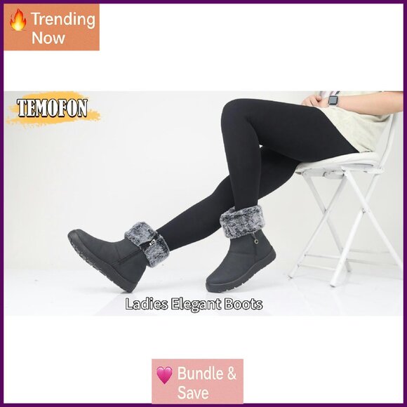 Waterproof Fur Lined Winter Snow Boots Wide Width Warm Comfy Size 5-11 - Picture 8 of 8